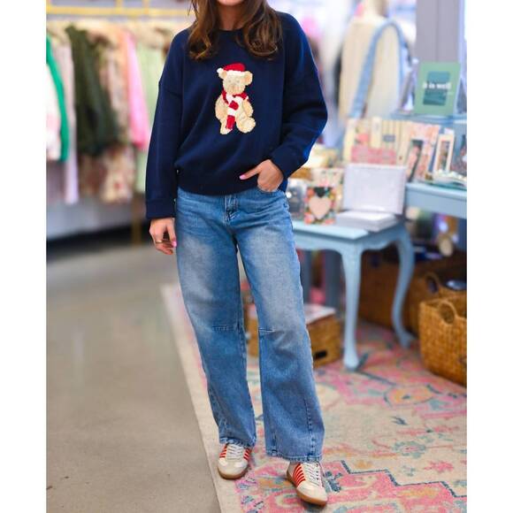 NEW LE LIS navy santa teddy bear sweater in navy - Picture 3 of 3